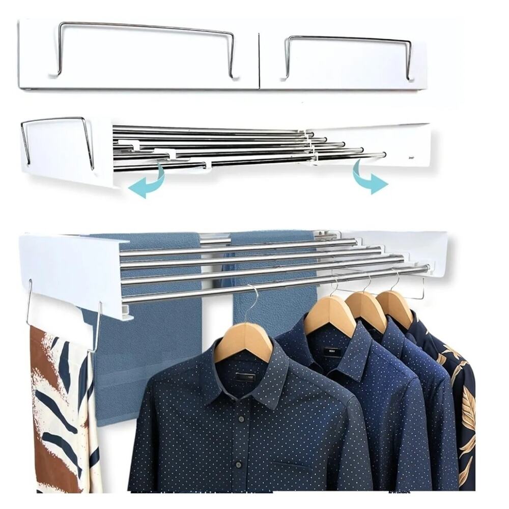 Adjustable Wall-Mount Clothes Drying Rack - White